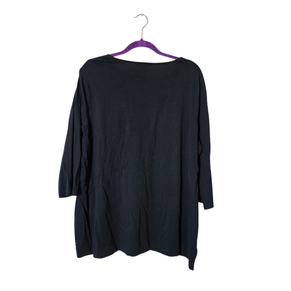 Lauren Ralph Lauren 100% Cotton Tunic Top 2X Black 3/4 Sleeve Old Money Office - Picture 2 of 10